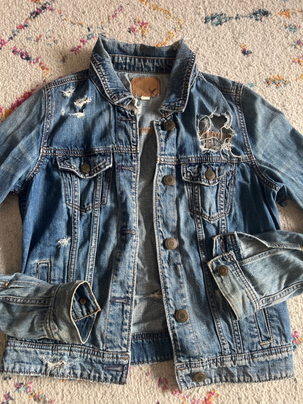 American Eagle Outfitters Distressed Blue Denim Jacket